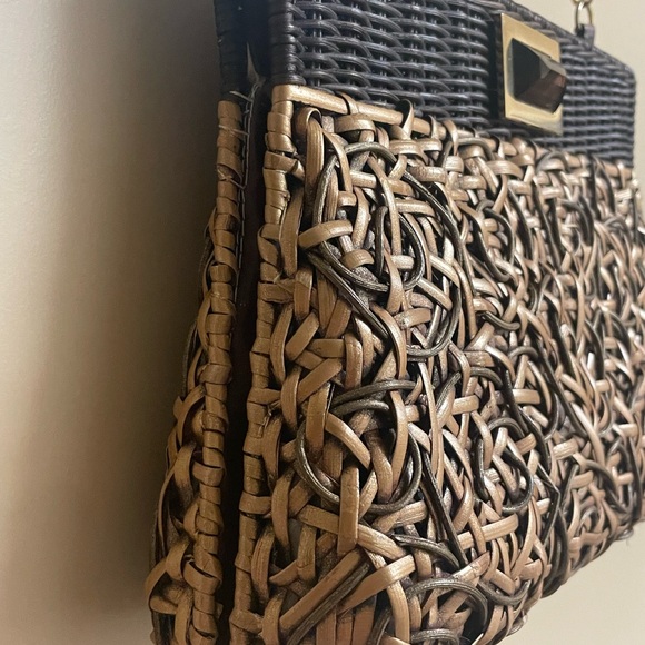 NWOT Kara Ross Designer Wicker Handbag With Gold Chain - Picture 6 of 10